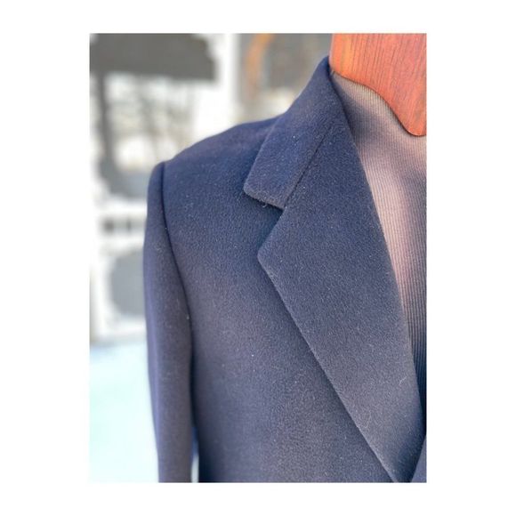 Vintage 80s Bay Club Black Peacoat Wool Cashmere Single Breast - Picture 4 of 13